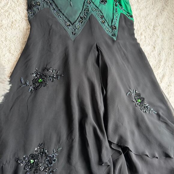Sue Wong Wicked Elphaba wedding dress formal gown beaded witch silk green maxi 6 - Picture 11 of 17